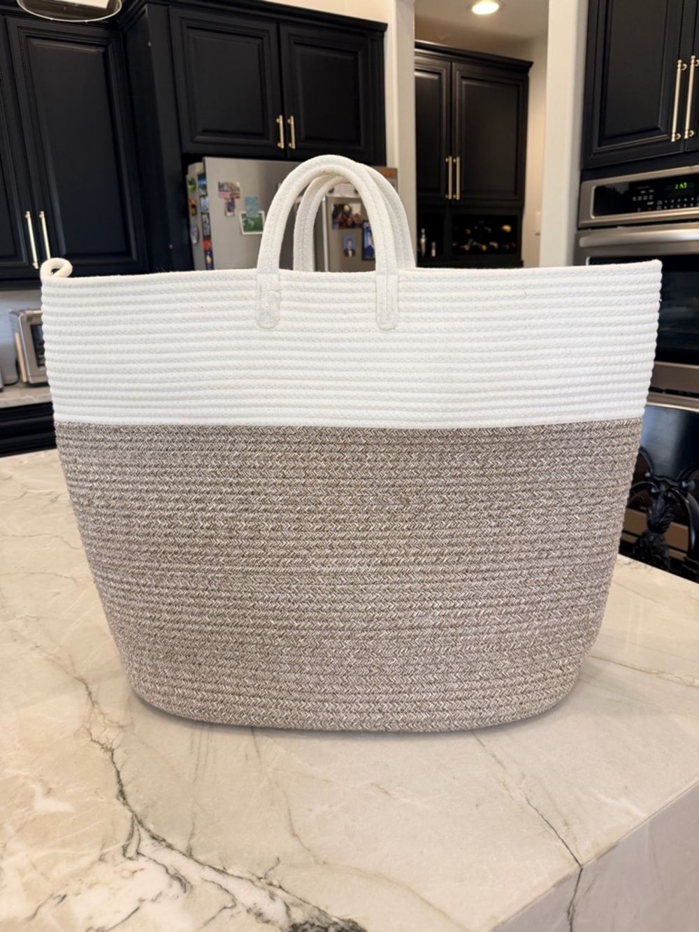 Large Woven Cotton Rope Basket with Handles.